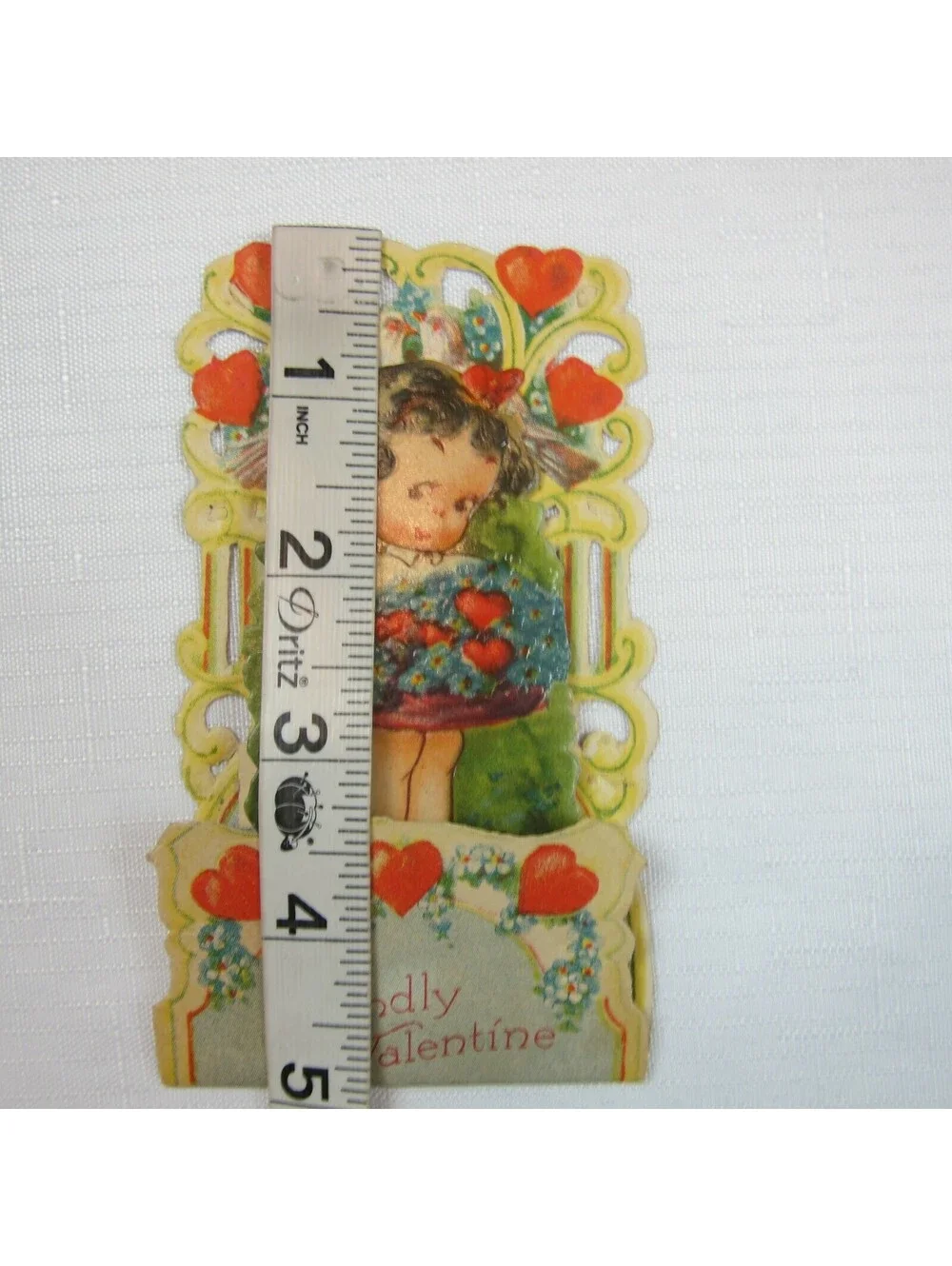Vintage Valentine Pull Down Die Cut Girl Flower Basket Stand Up Germany 1920-30s
